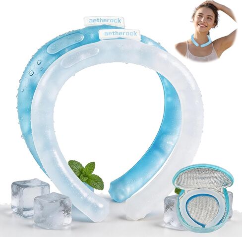 2 PCS Neck Cooling Tube,with Insulated Carry Bag,Reusable Ice Pack,Neck Coolers for Hot Weather,Ice Ring for Summer Heat,Personal Cooling Device,Ideal for Sports,Outdoor Activities (White+Blue) in Saudi Arabia