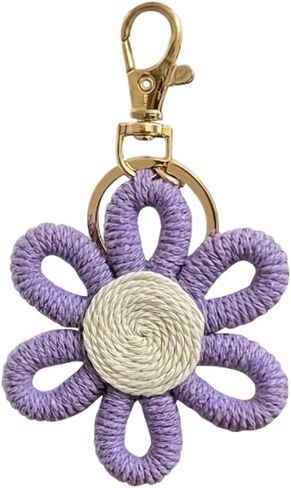 Bohemian Woven Flower Keychain for Women, Handmade Floral Key Ring Backpack & Handbag Accessory Beach Style in Kuwait