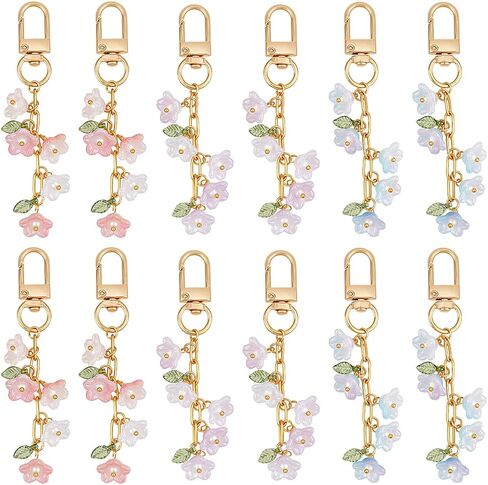 PH PandaHall 12PCS Lily of the Valley Flower Keychains 3 Styles Flower Leaf Charms Key Chain Cute Acrylic Floral Bag Purse Charms with Swivel Clasps for Women Car Keys Backpack Handbag Purse Camera in Saudi Arabia