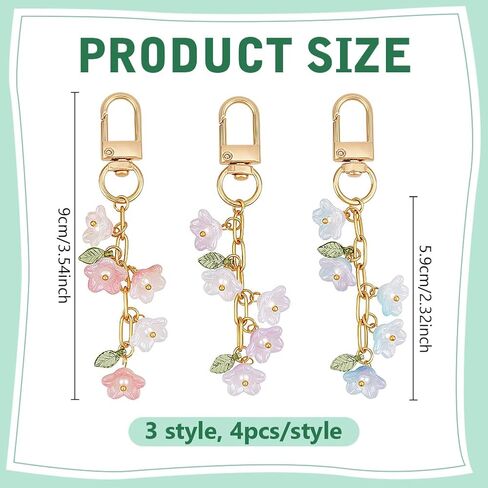 PH PandaHall 12PCS Lily of the Valley Flower Keychains 3 Styles Flower Leaf Charms Key Chain Cute Acrylic Floral Bag Purse Charms with Swivel Clasps for Women Car Keys Backpack Handbag Purse Camera in Saudi Arabia