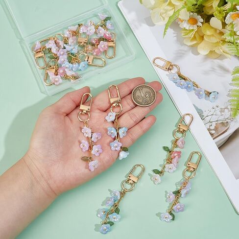 PH PandaHall 12PCS Lily of the Valley Flower Keychains 3 Styles Flower Leaf Charms Key Chain Cute Acrylic Floral Bag Purse Charms with Swivel Clasps for Women Car Keys Backpack Handbag Purse Camera in Saudi Arabia