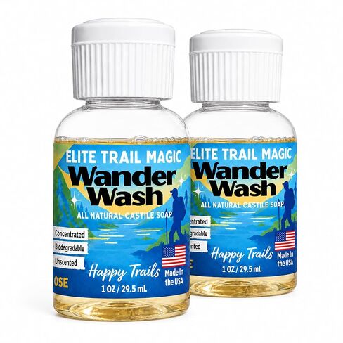 Elite Trail Magic- Made In USA- Wander Wash Biodegradable Castile Soap – Ultralight 1 oz Concentrated Liquid Soap for Camping- Dish Wash Station-Travel & Backpacking – All Purpose, Unscented in Kuwait