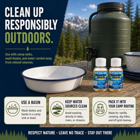 Elite Trail Magic- Made In USA- Wander Wash Biodegradable Castile Soap – Ultralight 1 oz Concentrated Liquid Soap for Camping- Dish Wash Station-Travel & Backpacking – All Purpose, Unscented in Kuwait