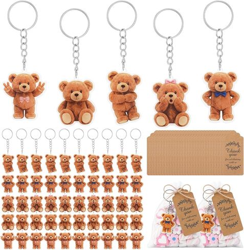 50 Set Bear Party Favors Baby Shower Favors Bear Keychains Recuerdos Para Baby Shower Return Gifts for Guests Cute Keychain Thank You Tags and Organza Bags for Birthday Party Souvenirs Supplies in Kuwait