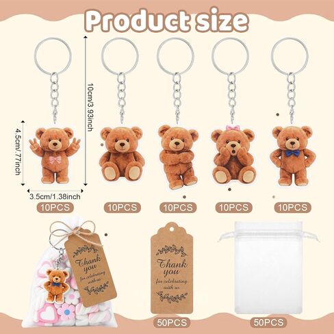 50 Set Bear Party Favors Baby Shower Favors Bear Keychains Recuerdos Para Baby Shower Return Gifts for Guests Cute Keychain Thank You Tags and Organza Bags for Birthday Party Souvenirs Supplies in Kuwait