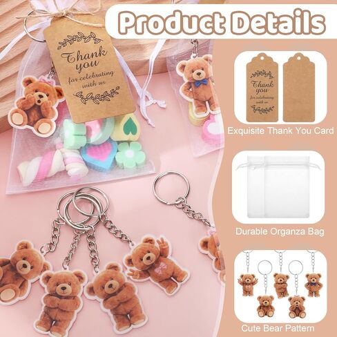 50 Set Bear Party Favors Baby Shower Favors Bear Keychains Recuerdos Para Baby Shower Return Gifts for Guests Cute Keychain Thank You Tags and Organza Bags for Birthday Party Souvenirs Supplies in Kuwait