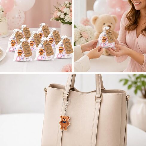 50 Set Bear Party Favors Baby Shower Favors Bear Keychains Recuerdos Para Baby Shower Return Gifts for Guests Cute Keychain Thank You Tags and Organza Bags for Birthday Party Souvenirs Supplies in Kuwait