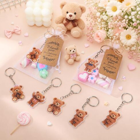 50 Set Bear Party Favors Baby Shower Favors Bear Keychains Recuerdos Para Baby Shower Return Gifts for Guests Cute Keychain Thank You Tags and Organza Bags for Birthday Party Souvenirs Supplies in Kuwait