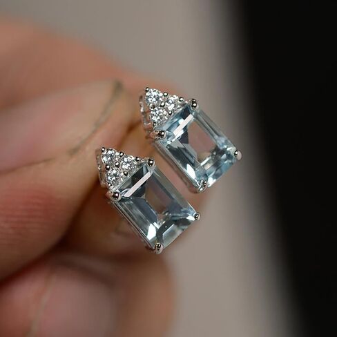 Dainty Geometric Sky Blue Cubic Zirconia Stud Earrings for Women Fresh Style Jewelry in Kuwait