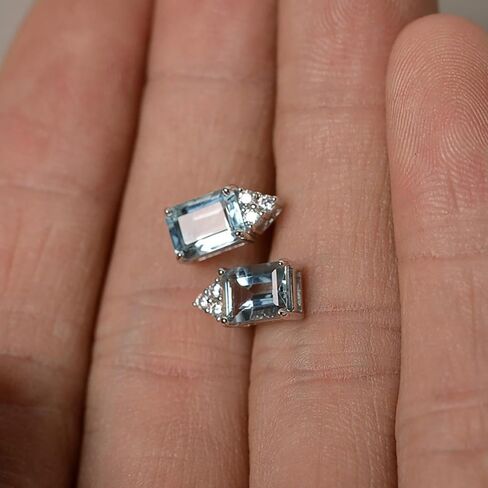 Dainty Geometric Sky Blue Cubic Zirconia Stud Earrings for Women Fresh Style Jewelry in Kuwait