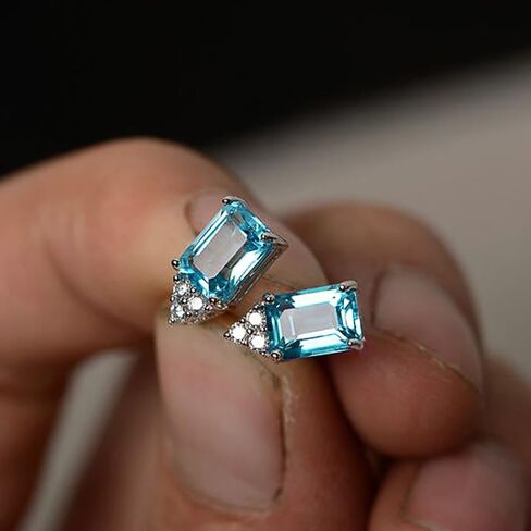 Dainty Geometric Sky Blue Cubic Zirconia Stud Earrings for Women Fresh Style Jewelry in Kuwait