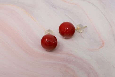 14K Yellow Gold Shell Pearl Coral Coated 10mm Stud Earrings in Kuwait