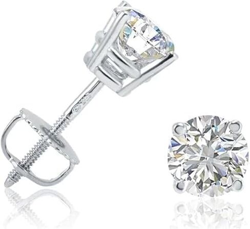 1 Carat Round Lab Grown Diamond Stud Earrings in 14K White Gold Classic Solitaire Screw Back Basket Setting Elegant Fine Jewelry Gift for Women in Kuwait