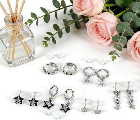 6 Pairs Y2k Earrings Set,Vintage Silver Star Stud Earrings,Y2K Stud Earrings,Star Hoop Earrings for Women,Punk Grunge Star Earrings,Y2k Accessories,Y2K Jewelry for Women in Kuwait