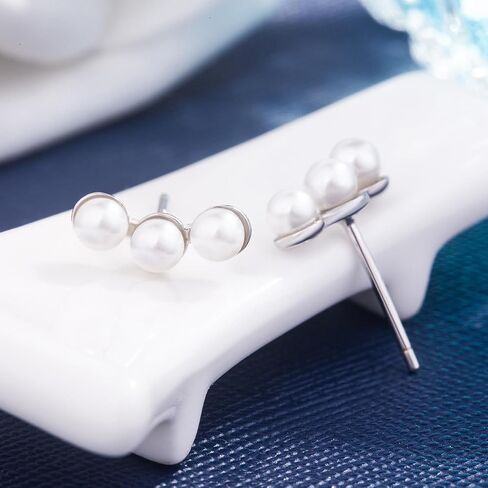 Women 925 Sterling Silver Fashion Pearl Ear Crawle Stud Earrings-Delicate 4.5mm*11.5mm Hypoallergenic Earrings Fine Jewelry Gifts For Wife Her in Kuwait