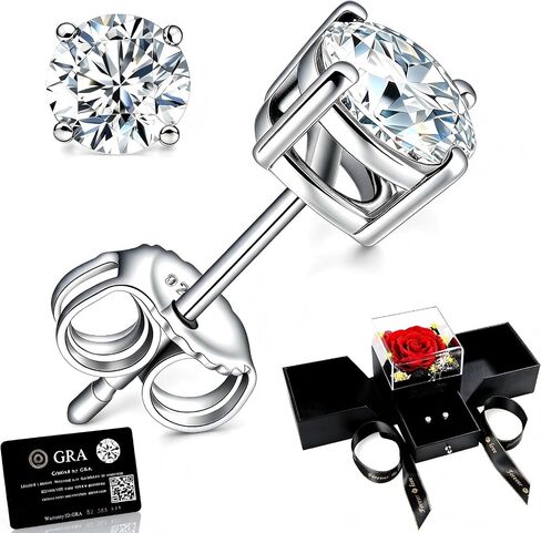 Moissanite Stud Earrings with Preserved Red Real Rose Sterling Silver 925 Earrings Gifts for Women Wife Girlfriend Mom Grandma on Anniversary Valentines in Kuwait