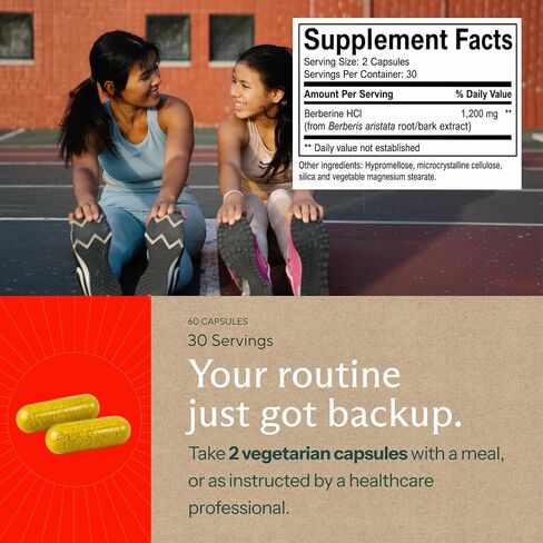 Premium Berberine Supplement - 1200mg of Berberine Per Serving - Berberine HCL Supplement Non-GMO - Immune Support- 60 Berberine Capsules in Kuwait
