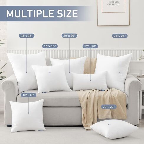 Leeden 12x20 Pillow Inserts Pack of 2, Fluffy Lumbar Throw Pillow Inserts, Soft Rectangle Decorative Throw Pillows for Couch, Sofa, Bed, and Home Decor White Pillows in Saudi Arabia