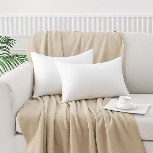 Leeden 12x20 Pillow Inserts Pack of 2, Fluffy Lumbar Throw Pillow Inserts, Soft Rectangle Decorative Throw Pillows for Couch, Sofa, Bed, and Home Decor White Pillows in Saudi Arabia