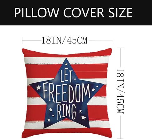 4th of July Pillow Covers 18x18 Inch,Set of 4 Red White Blue Summer Outdoor Throw Patriotic Pillow Covers,USA Flag Linen Fourth of July Independence Memorial Day Cushion Case for Sofa Couch Decor in Saudi Arabia