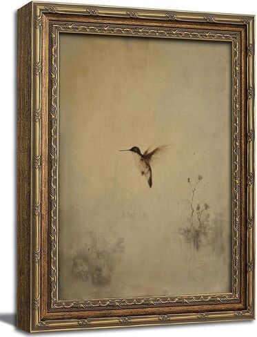 Gold Framed Wall Art, Vintage Antique Hummingbird Canvas Prints - Minimalist Rustic Nature Bird Pictures, Farmhouse Cottage Decor Gallery Artwork for Living Room, Bedroom 9x11 inch in Kuwait