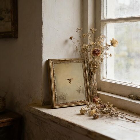Gold Framed Wall Art, Vintage Antique Hummingbird Canvas Prints - Minimalist Rustic Nature Bird Pictures, Farmhouse Cottage Decor Gallery Artwork for Living Room, Bedroom 9x11 inch in Kuwait