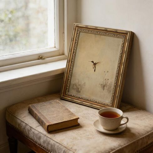 Gold Framed Wall Art, Vintage Antique Hummingbird Canvas Prints - Minimalist Rustic Nature Bird Pictures, Farmhouse Cottage Decor Gallery Artwork for Living Room, Bedroom 9x11 inch in Kuwait