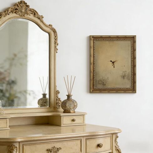 Gold Framed Wall Art, Vintage Antique Hummingbird Canvas Prints - Minimalist Rustic Nature Bird Pictures, Farmhouse Cottage Decor Gallery Artwork for Living Room, Bedroom 9x11 inch in Kuwait