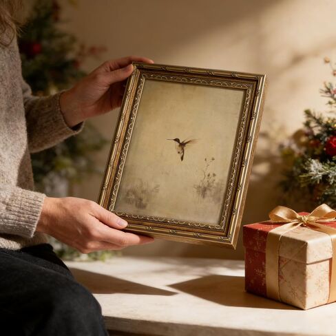Gold Framed Wall Art, Vintage Antique Hummingbird Canvas Prints - Minimalist Rustic Nature Bird Pictures, Farmhouse Cottage Decor Gallery Artwork for Living Room, Bedroom 9x11 inch in Kuwait