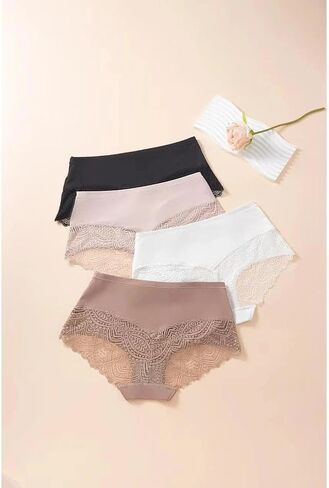 Womens Underwear Briefs, 4 Pack Lace Mesh Low Rise Sexy Ladies Panties, Seamless Soft Stretch Comfortable Fit for Daily in Kuwait