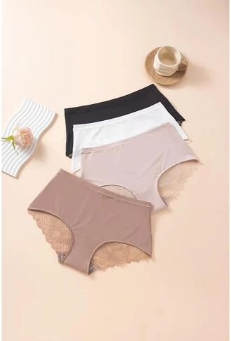 Womens Underwear Briefs, 4 Pack Lace Mesh Low Rise Sexy Ladies Panties, Seamless Soft Stretch Comfortable Fit for Daily in Kuwait