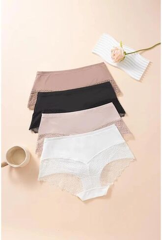 Womens Underwear Briefs, 4 Pack Lace Mesh Low Rise Sexy Ladies Panties, Seamless Soft Stretch Comfortable Fit for Daily in Kuwait