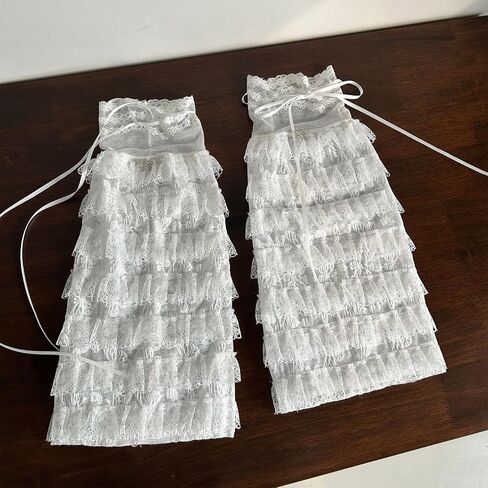 Japanese Tiered Ruffle Lace Leg Warmers for Women Flared Leg Covers with Drawstring Ribbon Princess Mesh Leg Sleeves in Saudi Arabia