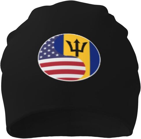 Yin Yang Flag Combination of America and Barbados Beanie Hat for Women Men Warm Skull Caps Slouchy Knit Beanie Hat Black in Saudi Arabia
