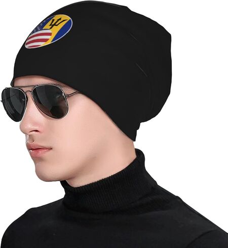 Yin Yang Flag Combination of America and Barbados Beanie Hat for Women Men Warm Skull Caps Slouchy Knit Beanie Hat Black in Saudi Arabia