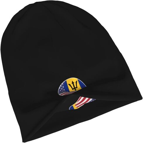 Yin Yang Flag Combination of America and Barbados Beanie Hat for Women Men Warm Skull Caps Slouchy Knit Beanie Hat Black in Saudi Arabia