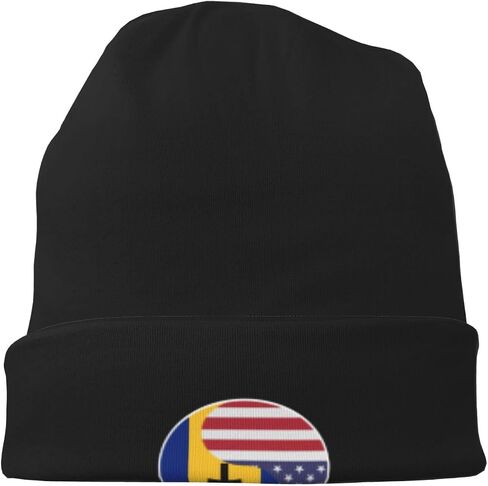 Yin Yang Flag Combination of America and Barbados Beanie Hat for Women Men Warm Skull Caps Slouchy Knit Beanie Hat Black in Saudi Arabia