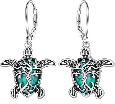 Sea Turtle Earrings 925 Sterling Silver Turquoise Tree of Life Sea Turtle Earrings for Women Turtle Jewelry Hawaii Gifts for Women in Kuwait