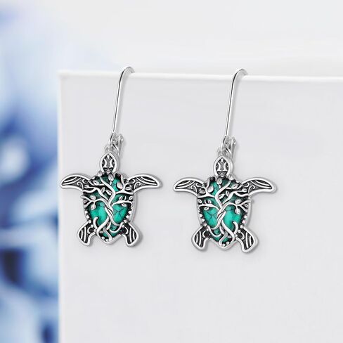 Sea Turtle Earrings 925 Sterling Silver Turquoise Tree of Life Sea Turtle Earrings for Women Turtle Jewelry Hawaii Gifts for Women in Kuwait