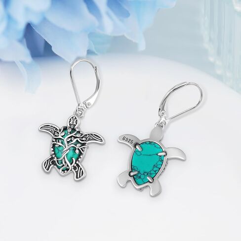 Sea Turtle Earrings 925 Sterling Silver Turquoise Tree of Life Sea Turtle Earrings for Women Turtle Jewelry Hawaii Gifts for Women in Kuwait