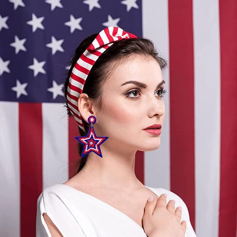 4th of July Earrings, 4th of July Outfits for Women, Patriotic Star Earrings, Beaded American Flag Earrings Independence Day Jewelry Gifts (Star) in Kuwait
