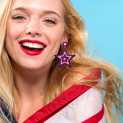 4th of July Earrings, 4th of July Outfits for Women, Patriotic Star Earrings, Beaded American Flag Earrings Independence Day Jewelry Gifts (Star) in Kuwait