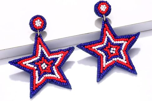 4th of July Earrings, 4th of July Outfits for Women, Patriotic Star Earrings, Beaded American Flag Earrings Independence Day Jewelry Gifts (Star) in Kuwait