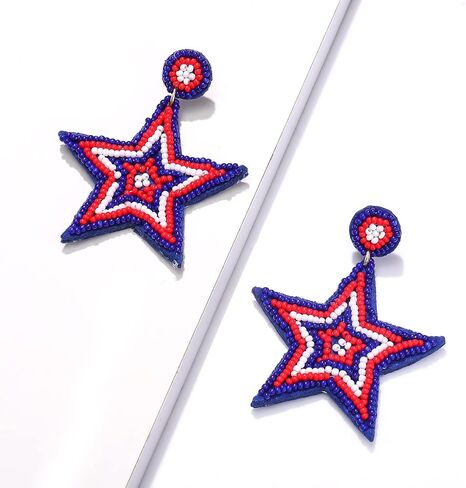 4th of July Earrings, 4th of July Outfits for Women, Patriotic Star Earrings, Beaded American Flag Earrings Independence Day Jewelry Gifts (Star) in Kuwait