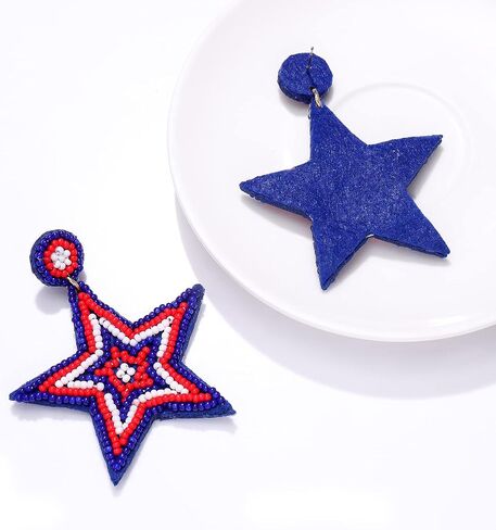 4th of July Earrings, 4th of July Outfits for Women, Patriotic Star Earrings, Beaded American Flag Earrings Independence Day Jewelry Gifts (Star) in Kuwait