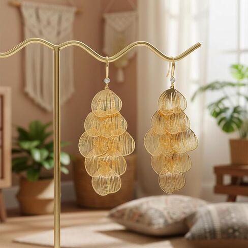 Gold Dangle Earrings for Women Dangling Boho Chandelier Floral Leaf Statement Earrings Dangly Lightweight Bohemian Jewelry for Prom Party in Saudi Arabia