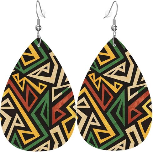African Geometric Faux Leather Earrings, Tribe Ethnic Pattern Teardrop Dangle Earrings, Lightweight Dangle For Women in Saudi Arabia