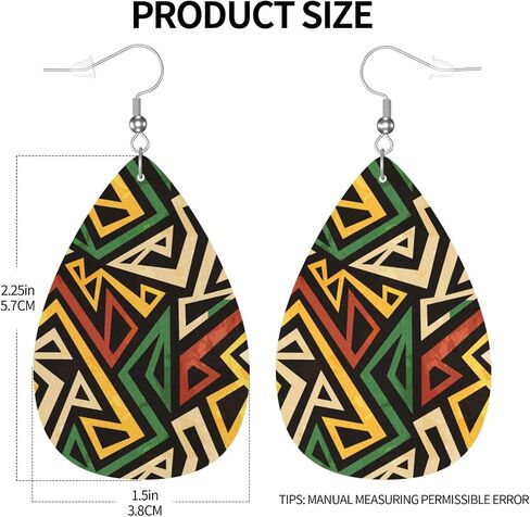 African Geometric Faux Leather Earrings, Tribe Ethnic Pattern Teardrop Dangle Earrings, Lightweight Dangle For Women in Saudi Arabia