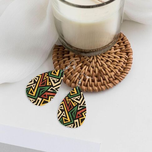 African Geometric Faux Leather Earrings, Tribe Ethnic Pattern Teardrop Dangle Earrings, Lightweight Dangle For Women in Saudi Arabia