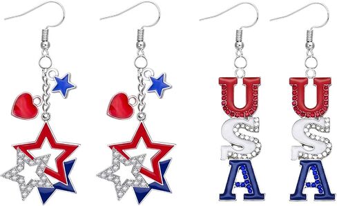 4th of July Earrings for Women - Fourth of July American Patriotic Dangle Earrings Red White Blue Independence Day Jewelry Gifts in Saudi Arabia